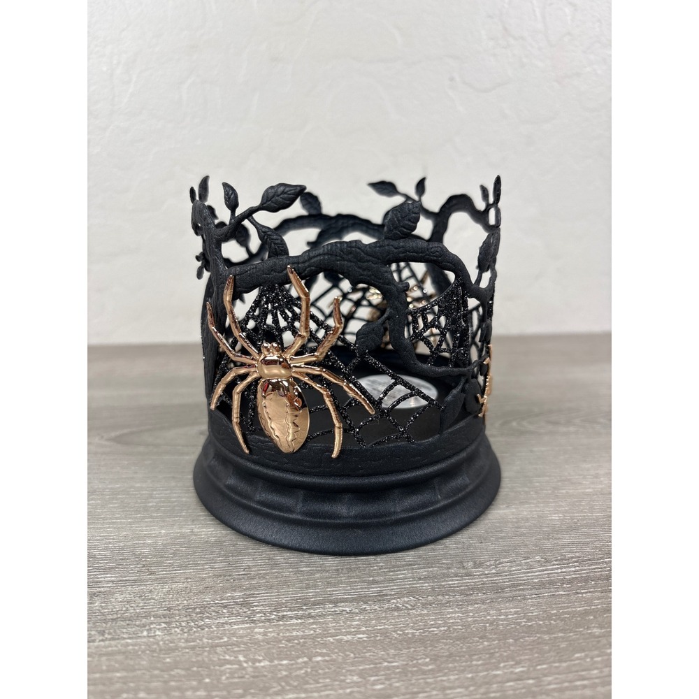 Bath & Body Works Gold Spider Web Black 3 Wick Candle Holder Halloween Branches